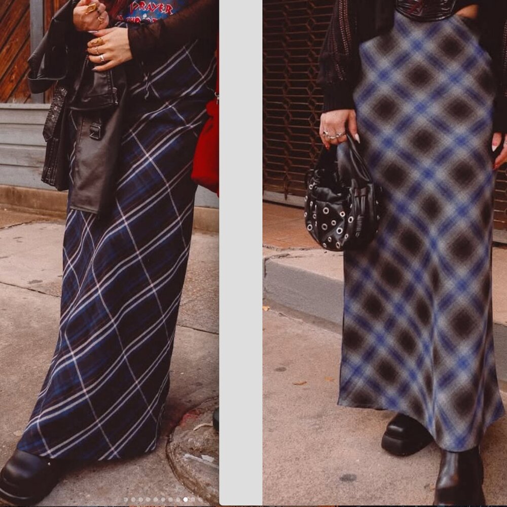 ISO ASOS Blue Check Plaid Tartan Maxi Skirts in size M, L, 8, 10, 12